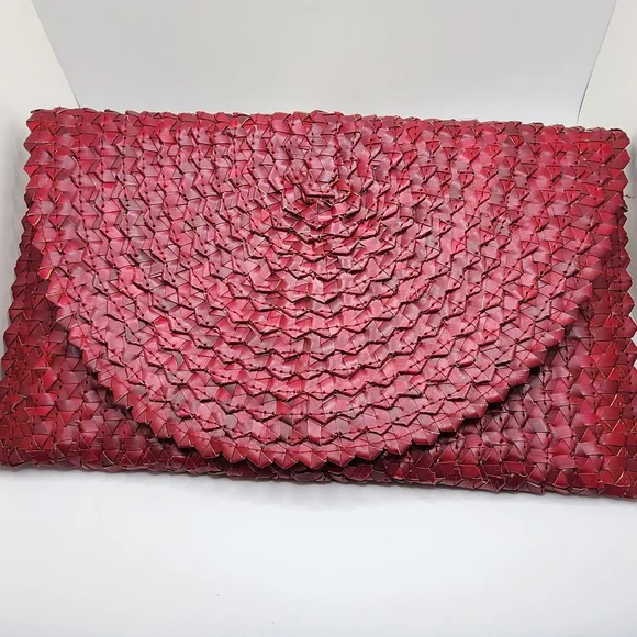 Woven Handmade Envelope Clutch Bag, Small, Maroon - Picture 1 of 4